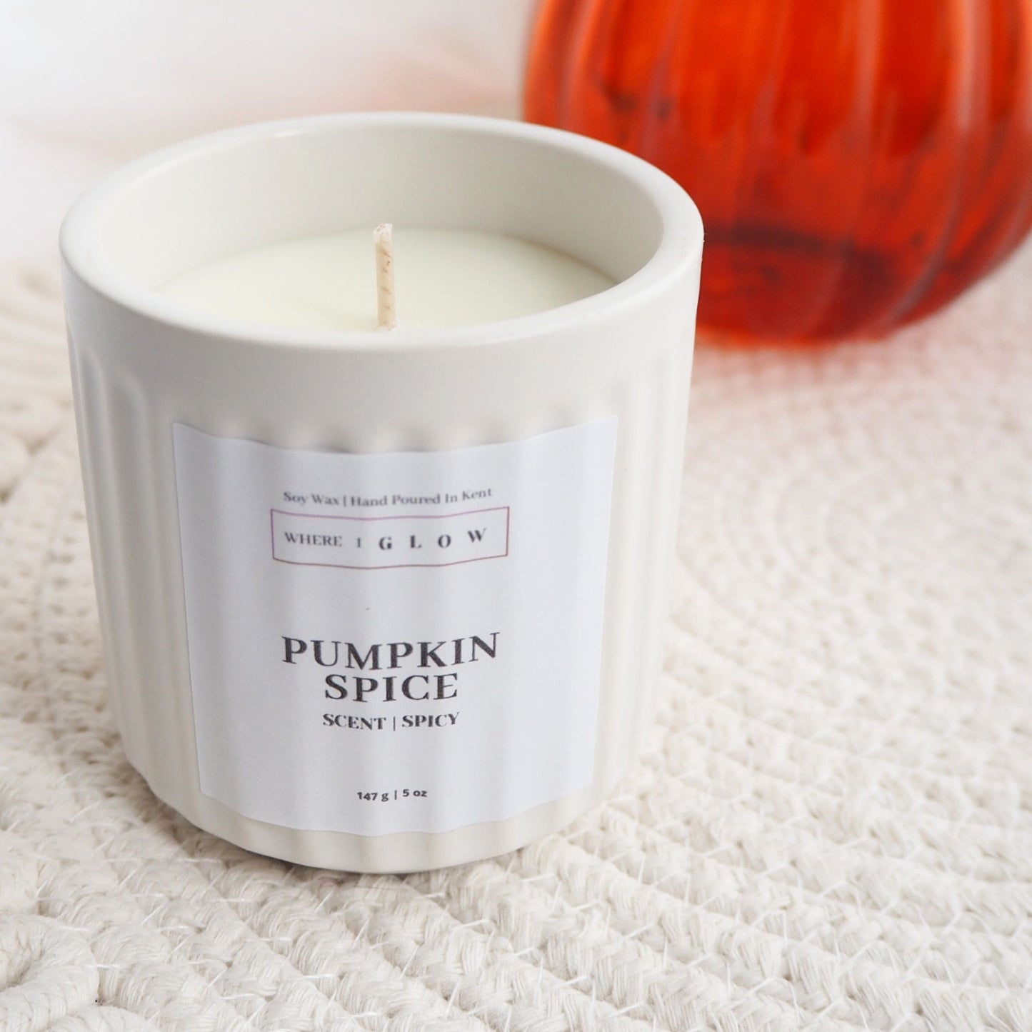 Small Pumpkin Spice Candle Cream Ceramic Jar Candles by Where I Glow