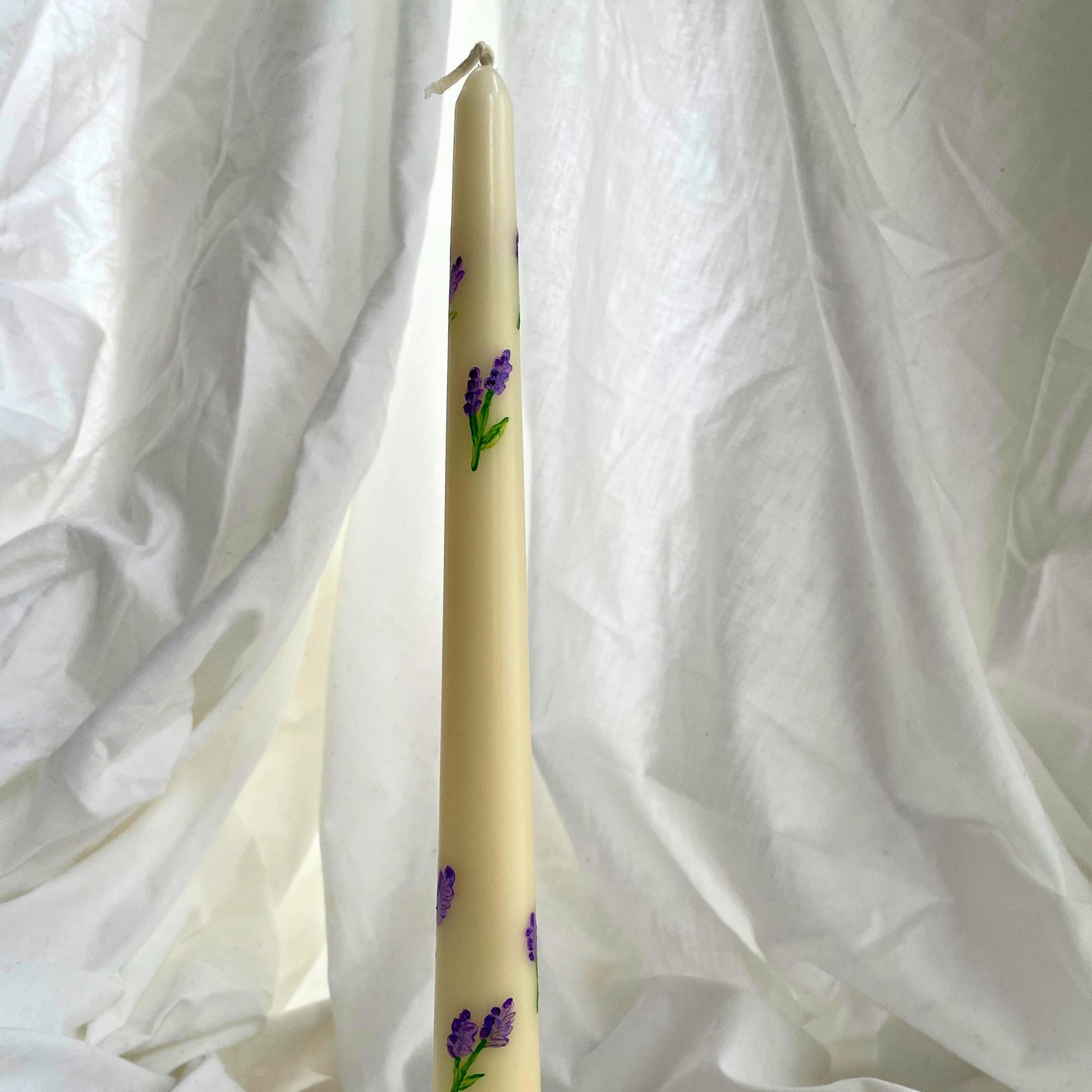 Lavender Hand Painted Ivory Taper Candle  by Where I Glow