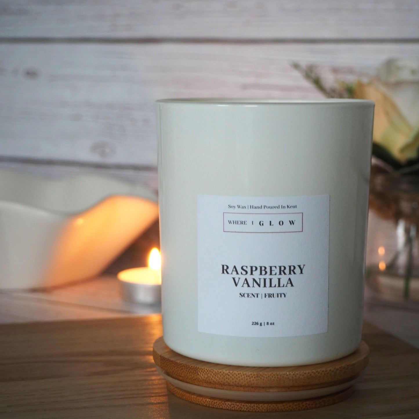 Clearance Candle Raspberry and Vanilla Soy 7 oz by Where I Glow