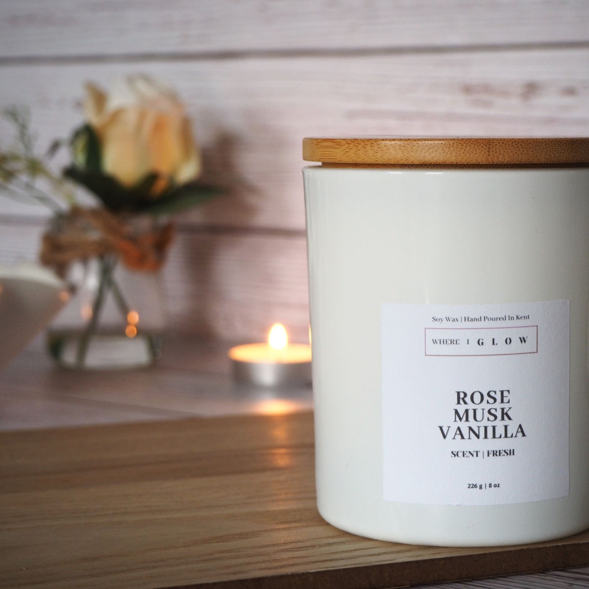 Rose Musk and Vanilla Soy Candle 8 oz by Where I Glow