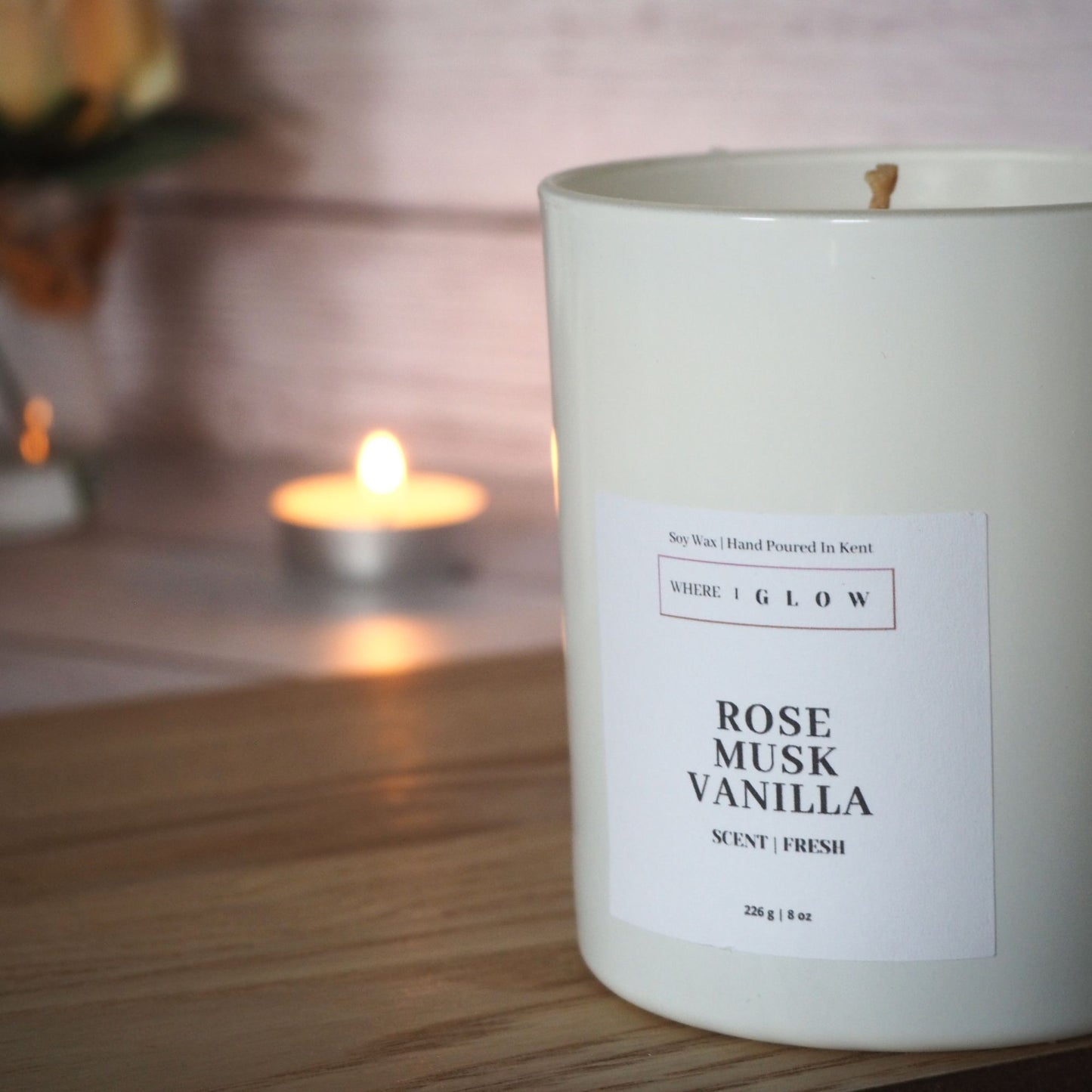 Rose Musk and Vanilla Soy Candle 8 oz by Where I Glow