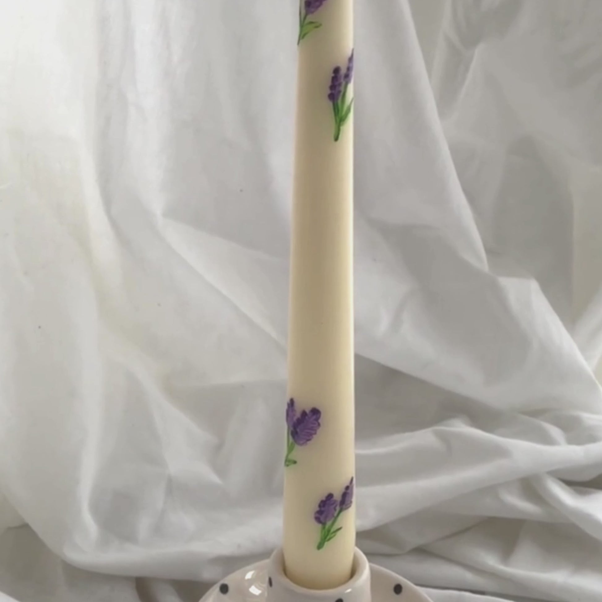 Lavender Hand Painted Ivory Taper Candle  by Where I Glow