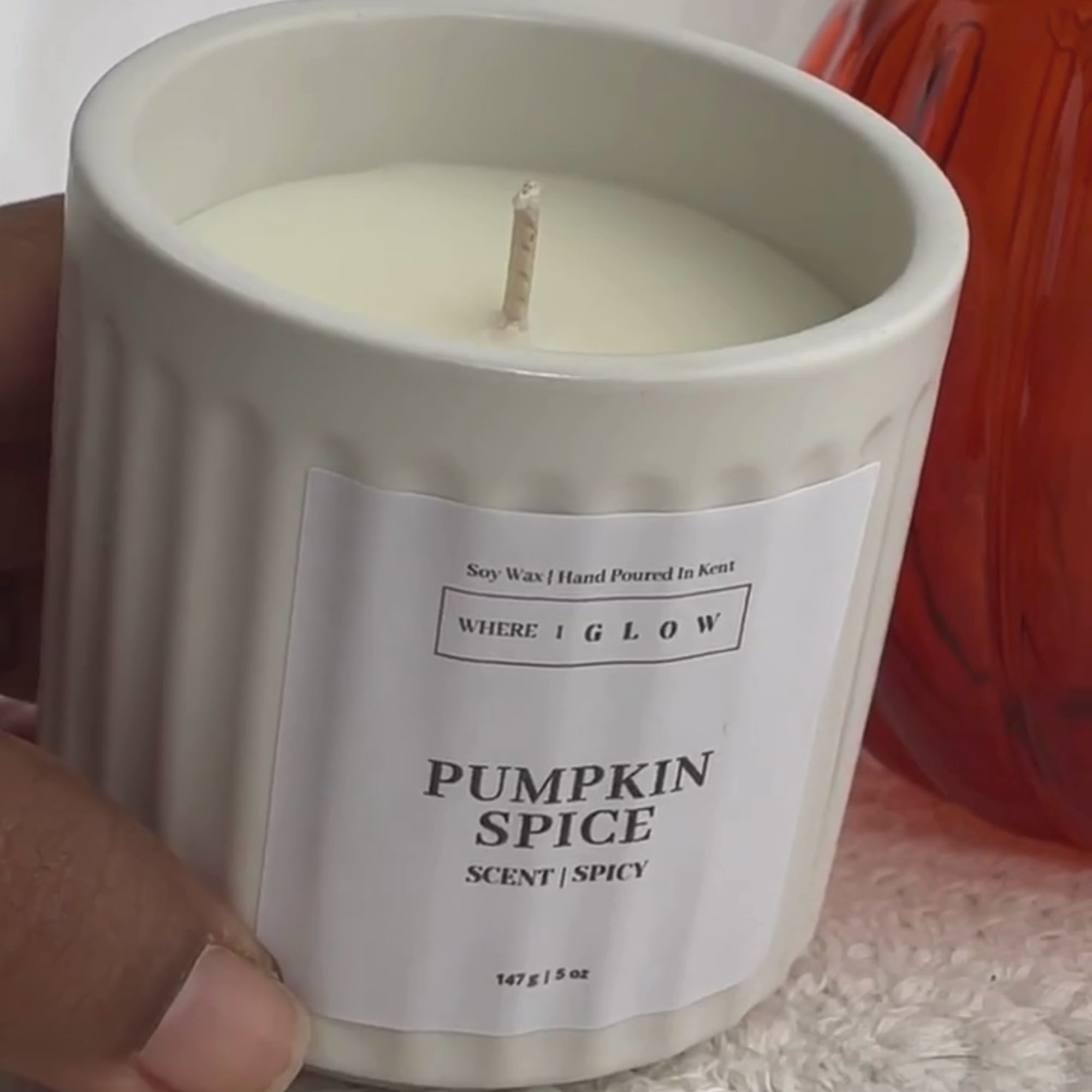 Small Pumpkin Spice Candle Cream Ceramic Jar Candles by Where I Glow